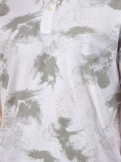 Olive Printed Polo-Neck T-Shirt