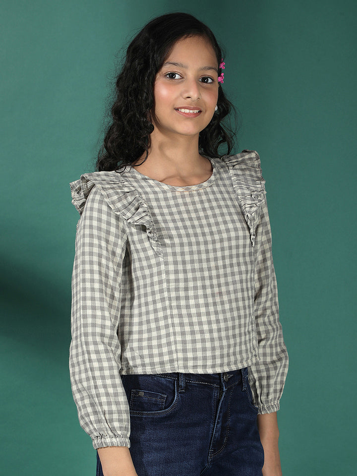  Grey Checked 100% Cotton Cropped Top