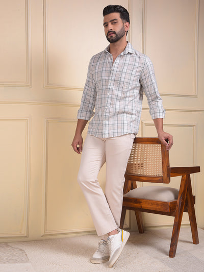Beige Checked 100% Cotton Shirt