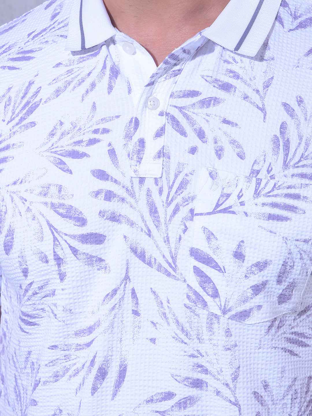 Purple Floral Print Polo Neck T-Shirt