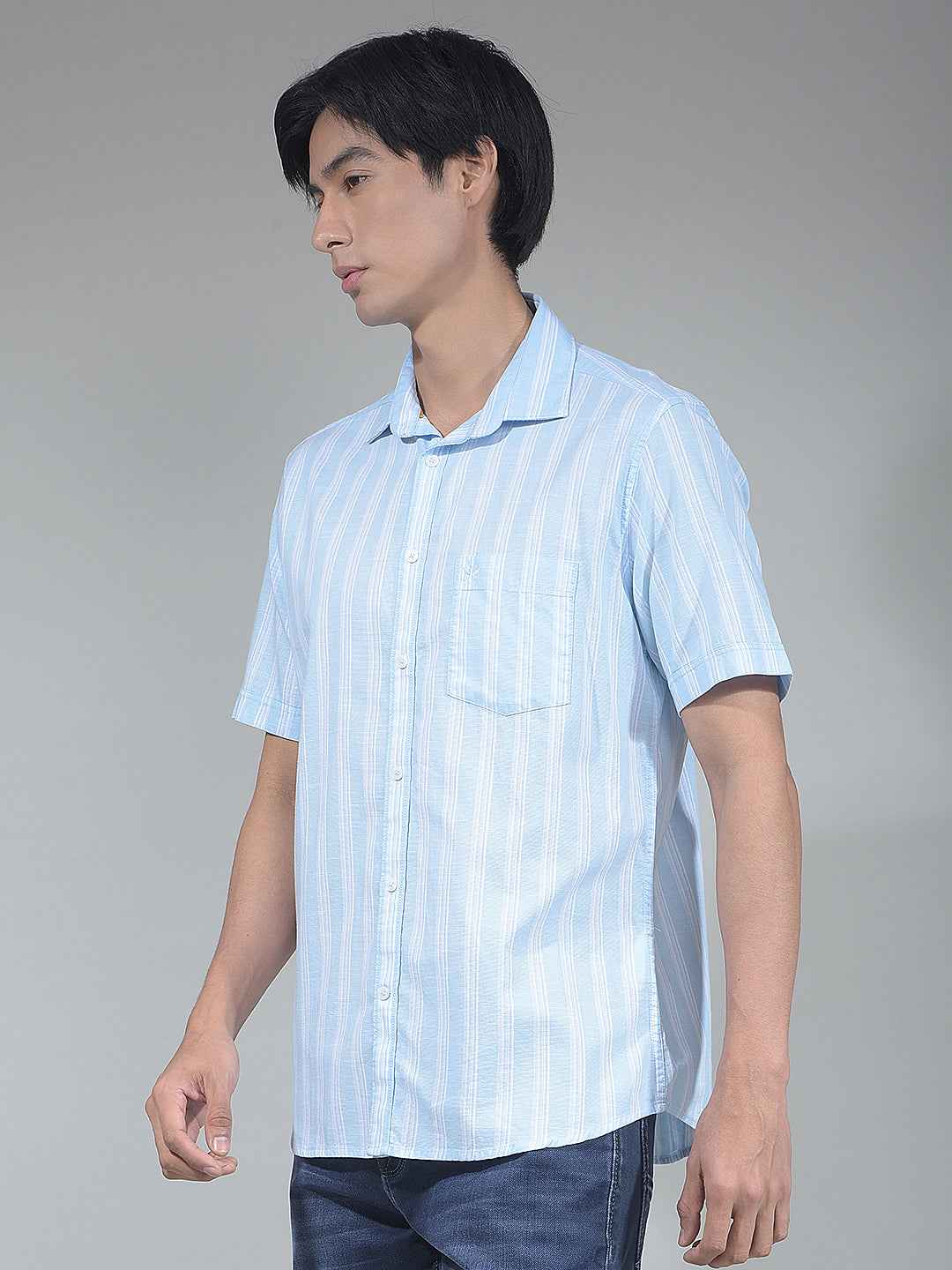Blue Vertical Striped 100% Cotton Shirt