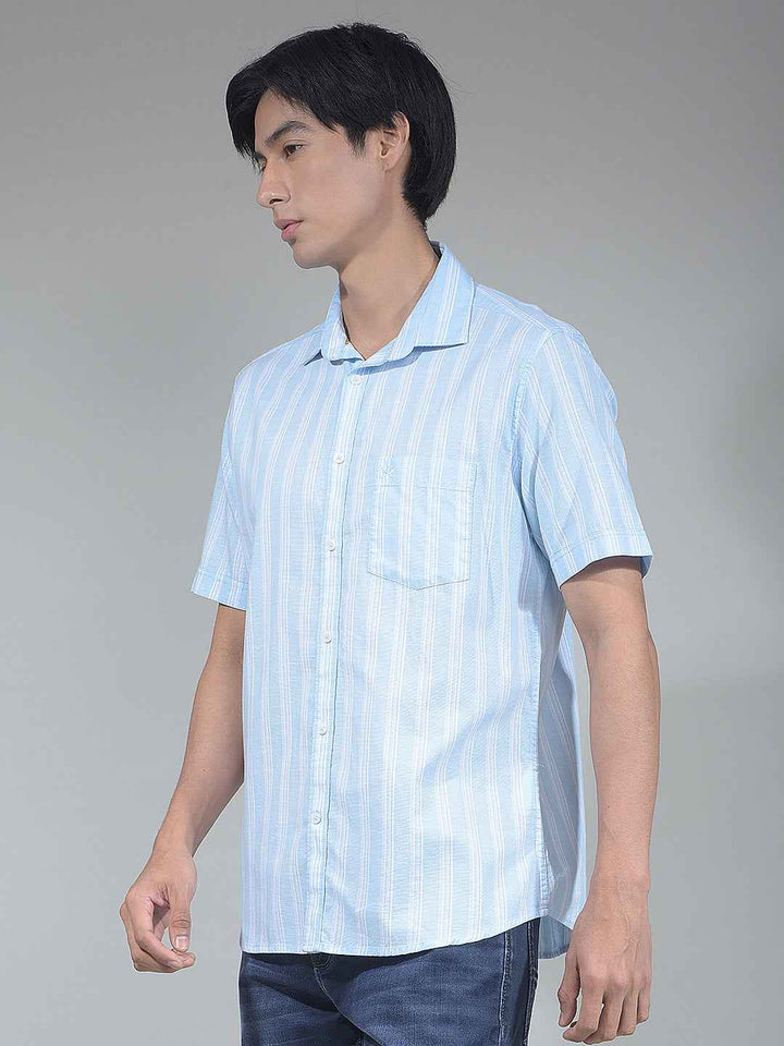 Blue Vertical Striped 100% Cotton Shirt