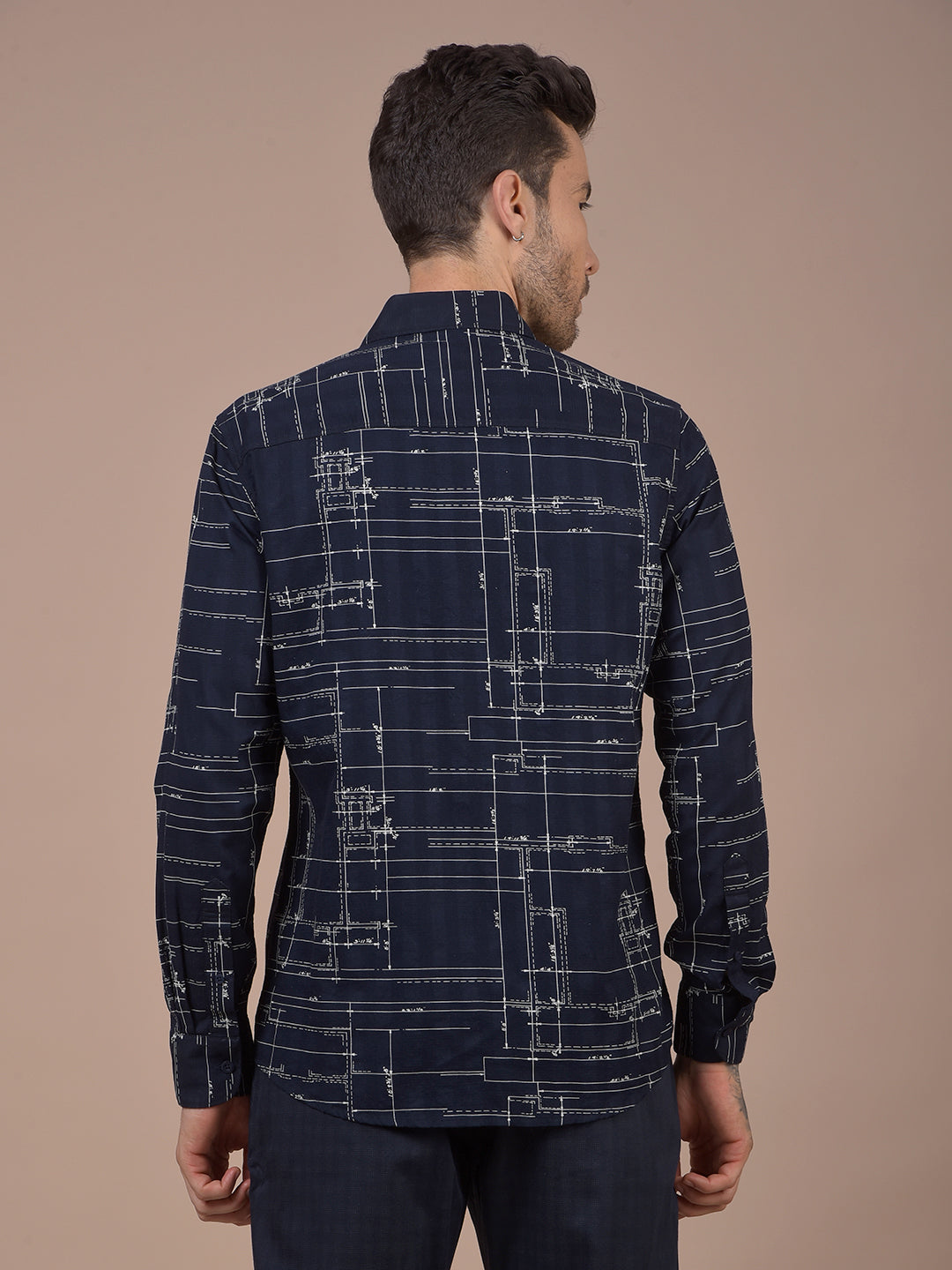 Navy Blue Printed 100% Cotton Shirt