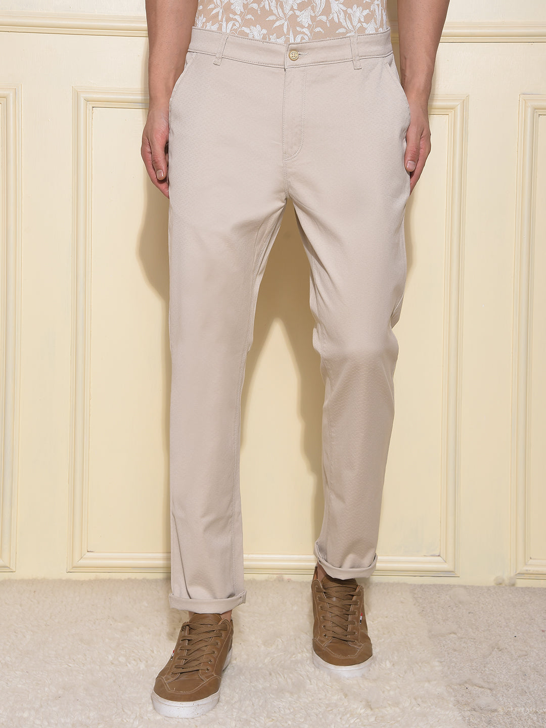 Beige Printed Trousers