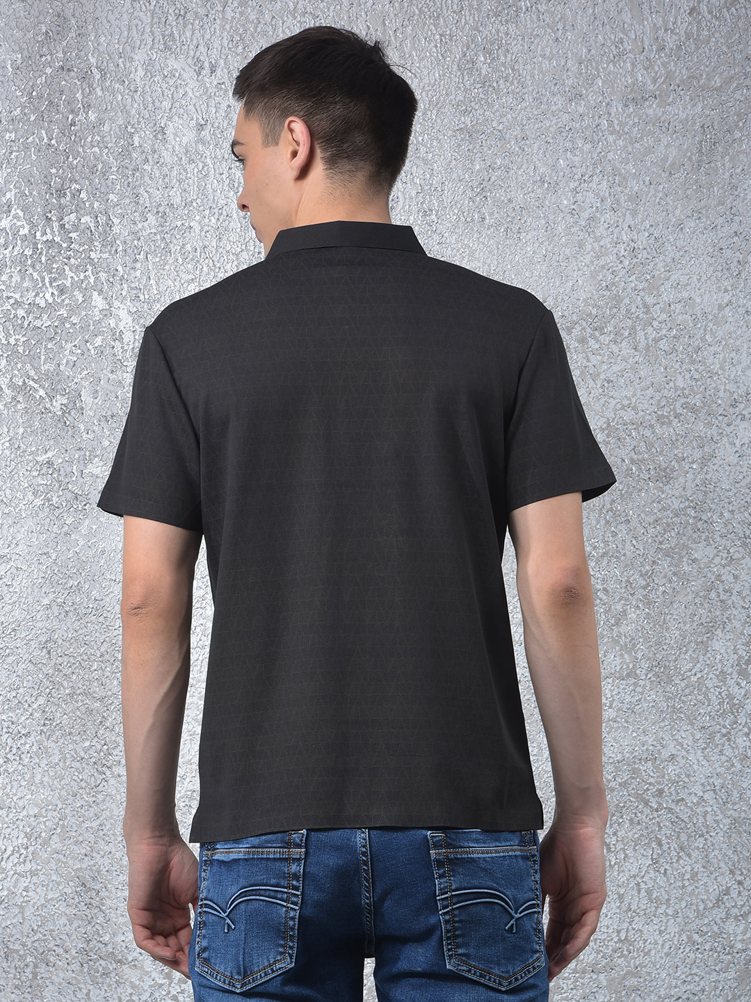 Black Printed Polo Neck T-Shirt