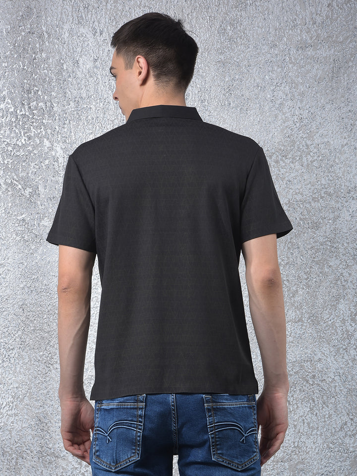 Black Printed Polo Neck T-Shirt
