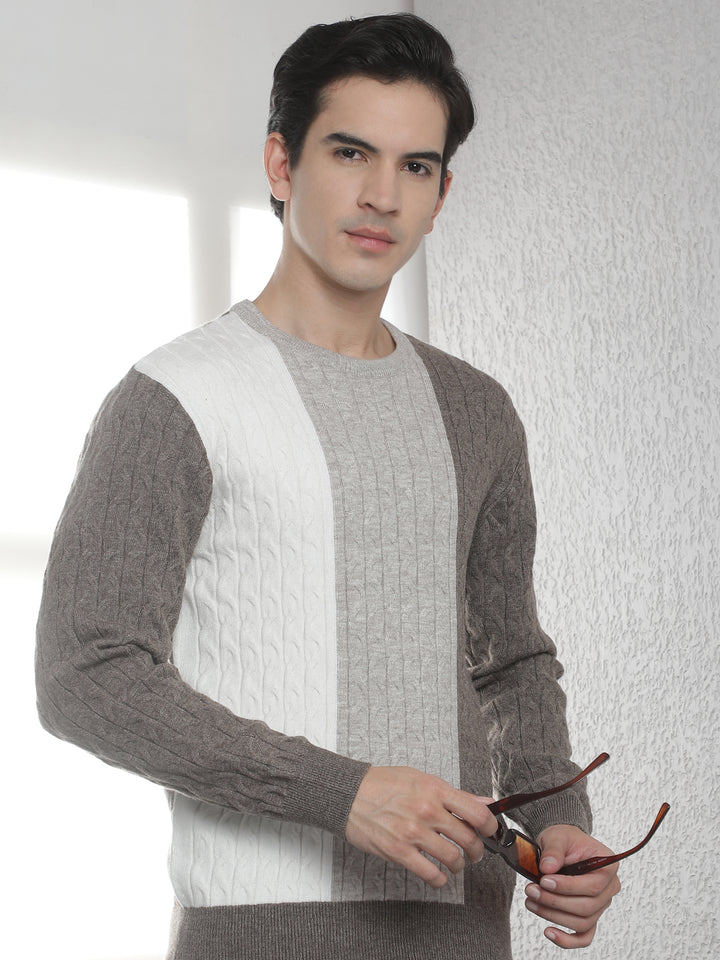 Brown Jacquard Acrylic Sweater