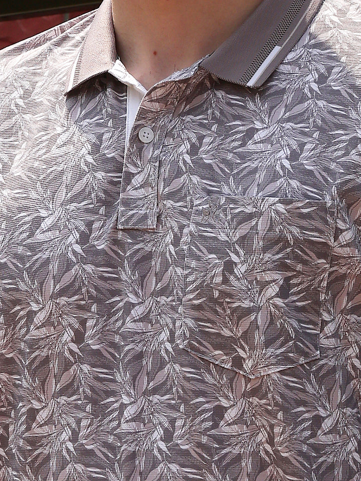 Purple Botanical Print Polo Neck T-Shirt