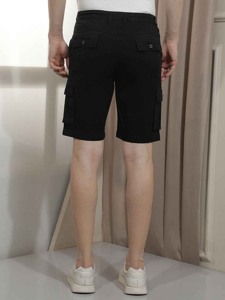 Stealth Black Multi-Pocket Cargo Shorts