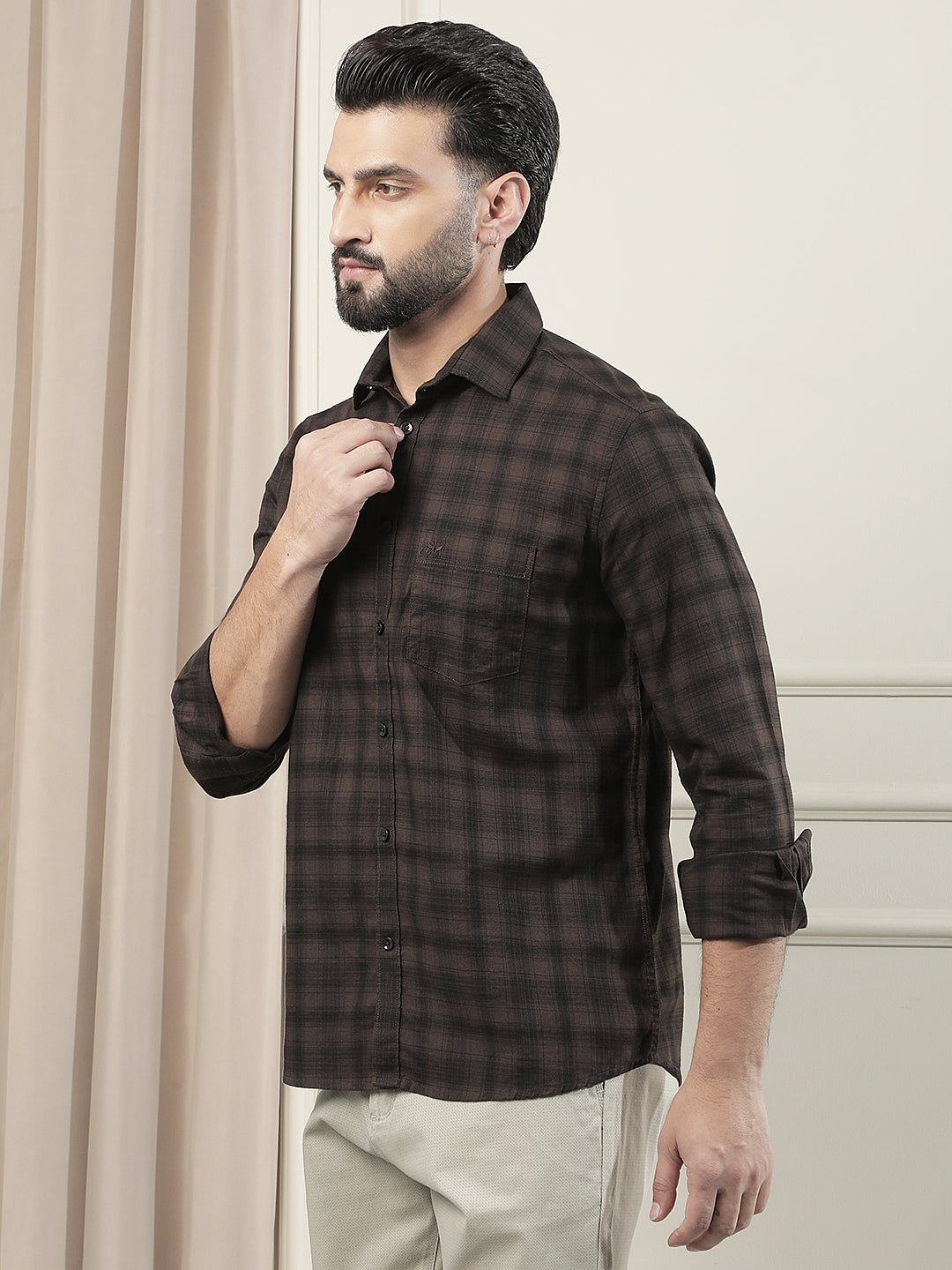 100% Cotton Brown Checked Shirt
