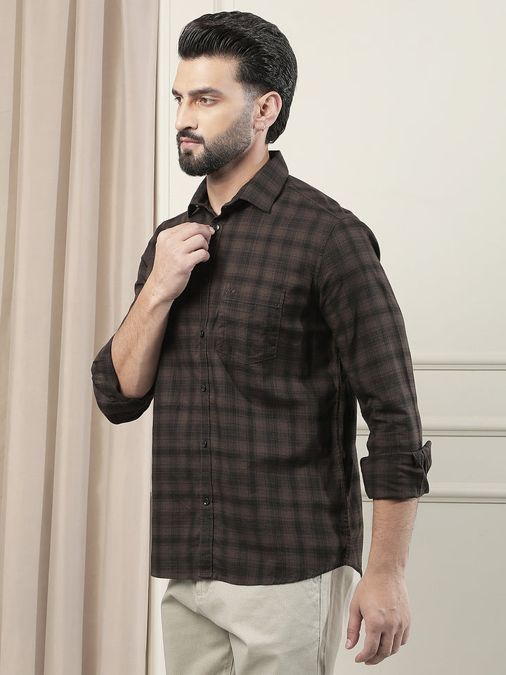 100% Cotton Brown Checked Shirt
