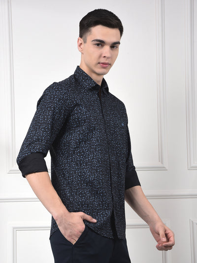 Navy Blue Polka Print 100% Cotton Shirt