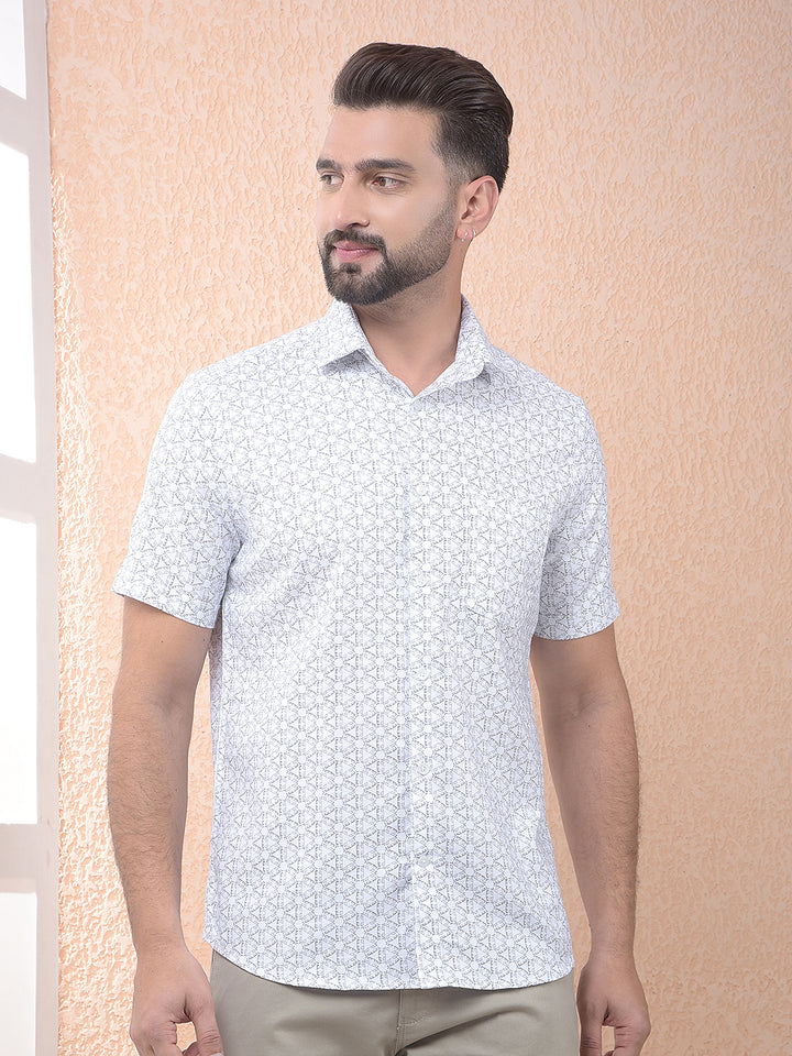 White Geo Motif Casual Shirt