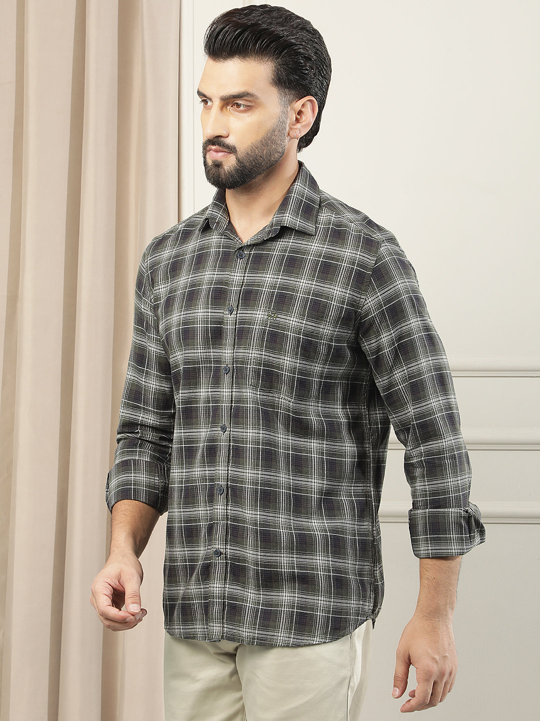 Fern Green 100% Cotton Checked Shirt