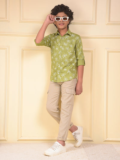 Green Floral Print 100% Cotton Shirt