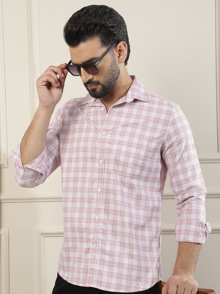 Pink 100% Cotton Checked Shirt
