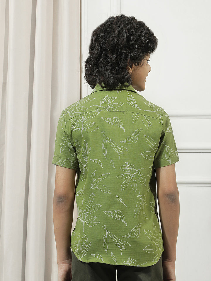 Fern Green 100% Cotton Botanical Print Shirt