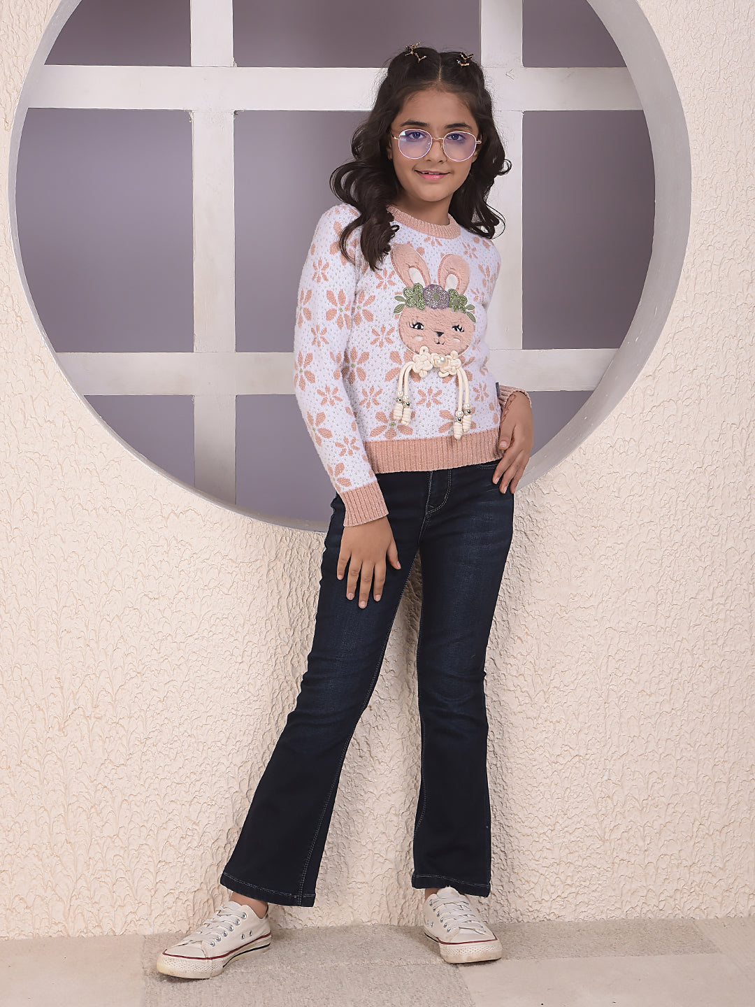 Sleek Jacquard Pink Sweater