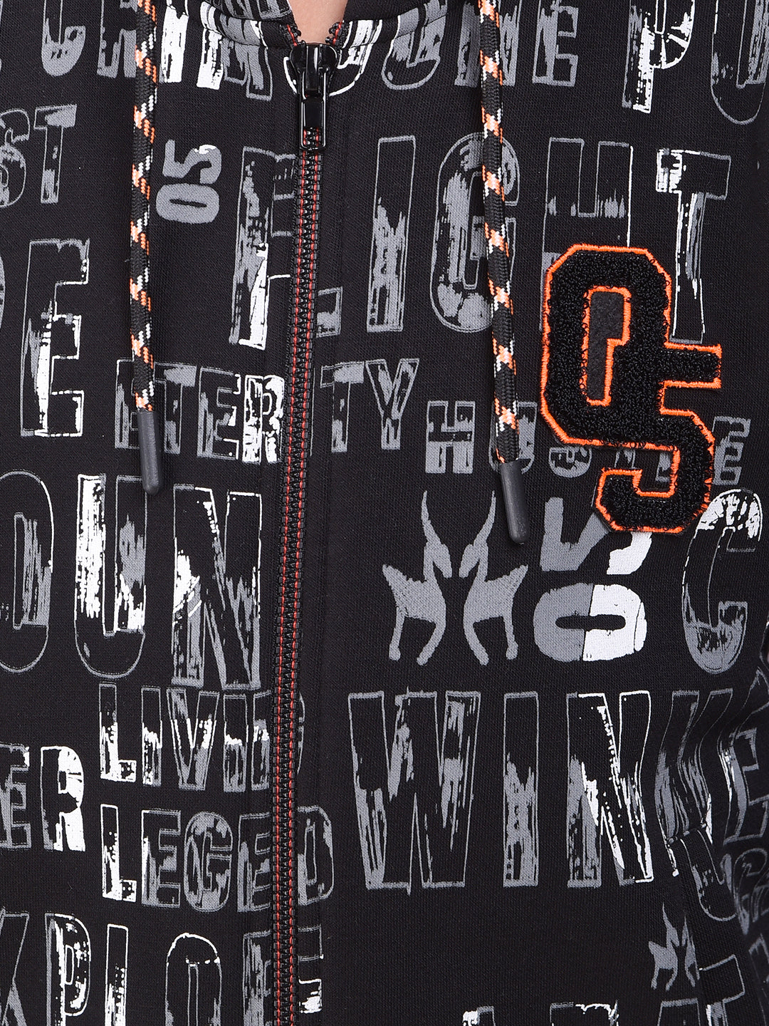 Black Typographic Print Hooded Neck Sweatshirt