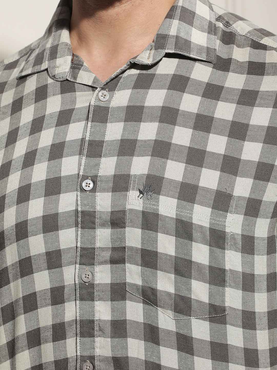 Brown Checked Linen Shirt