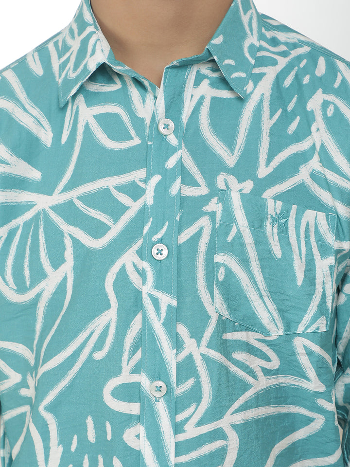Teal Blue Graphic Print Shirt