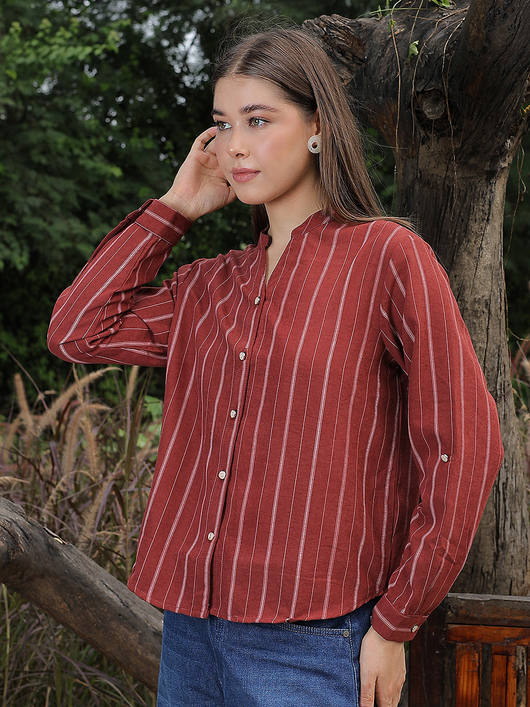 Red Striped V-Neck Shirt