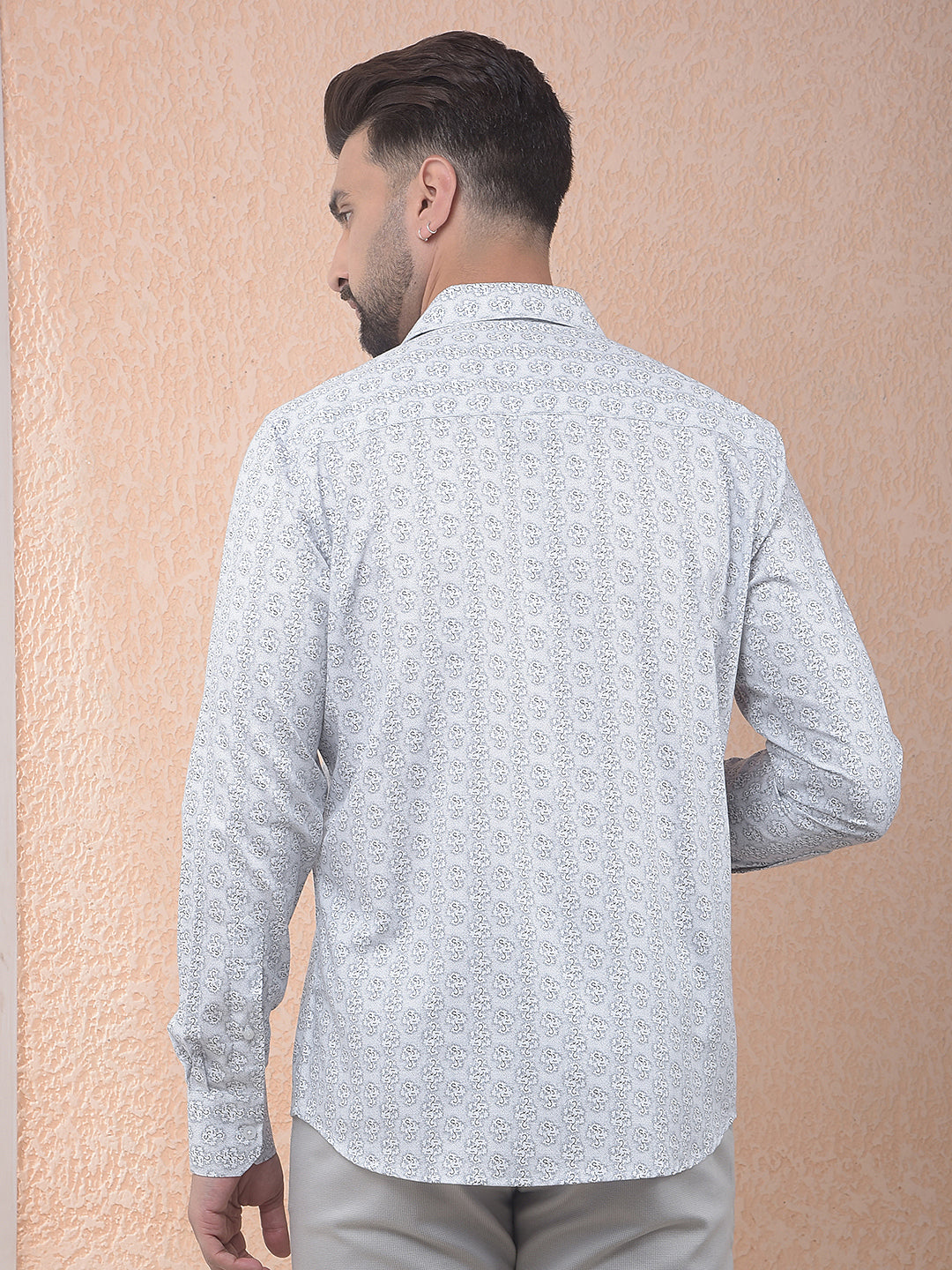 White Subtle Print Easy Wear Shirt