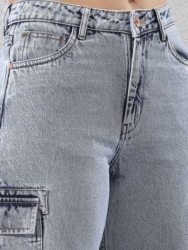 Blue 100% Cotton Cargo Jeans