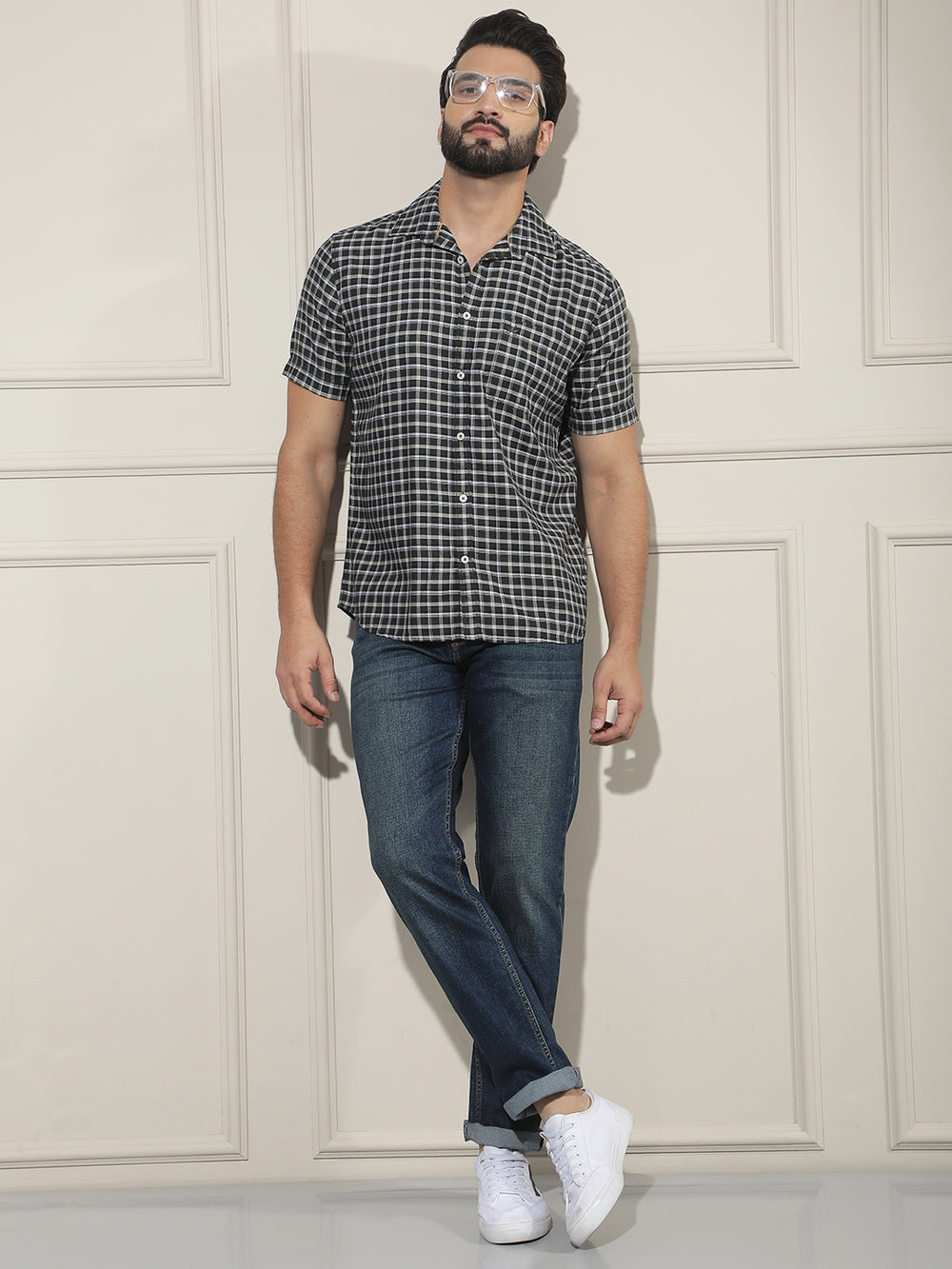Contemporary Olive Green Checked Shirt
