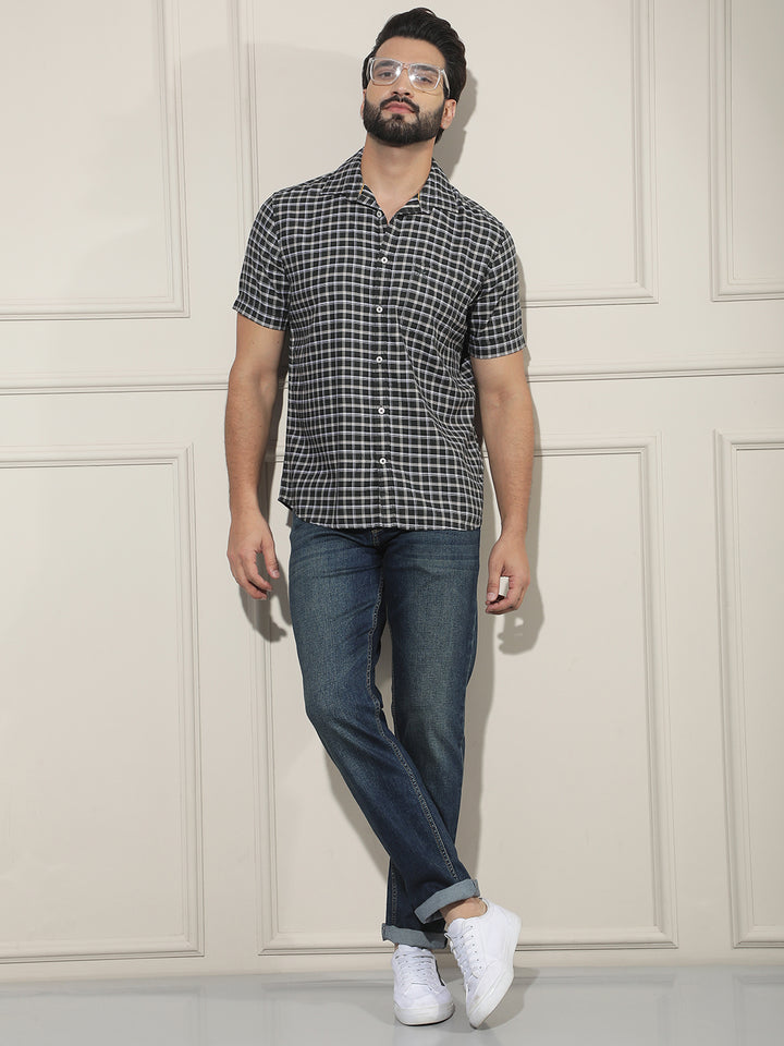 Contemporary Olive Green Checked Shirt