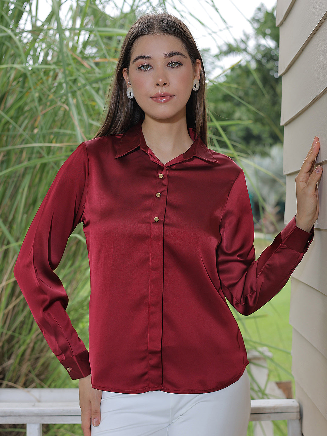 Ruby Red Satin Shirt