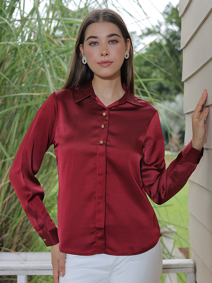 Ruby Red Satin Shirt