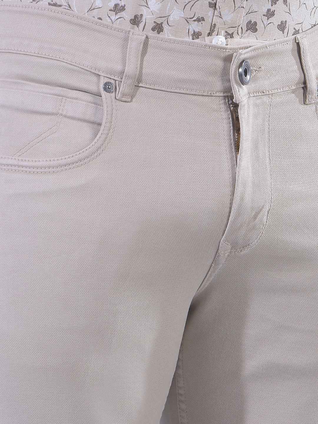 Elegant Cream Stretch Comfortable Casual Jeans