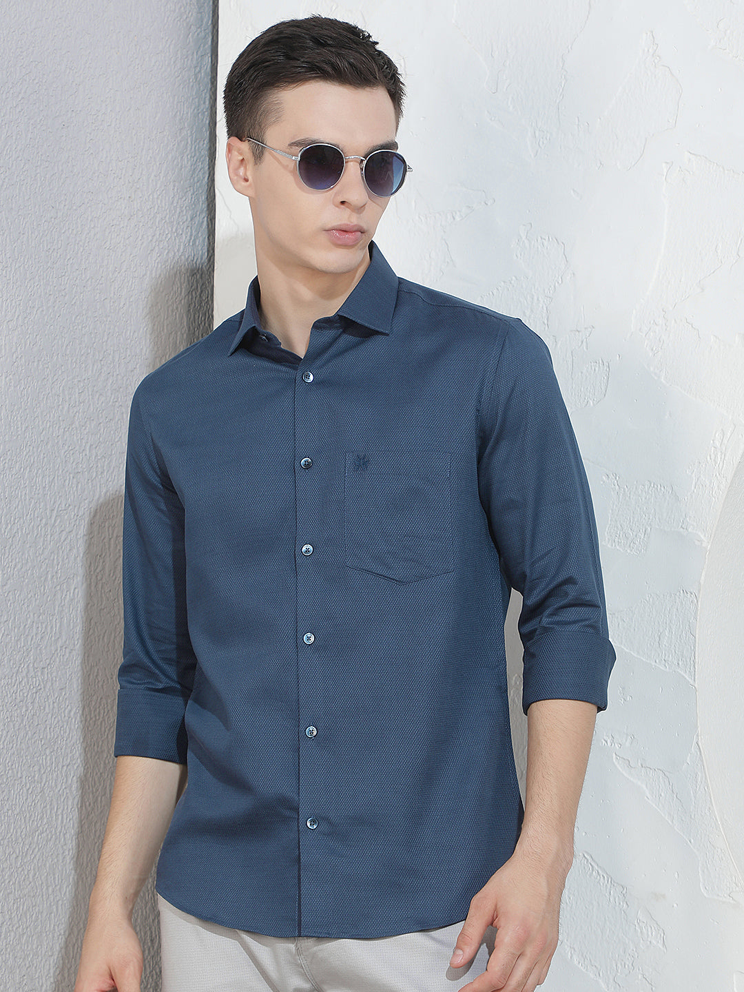 Chic Royal Blue Jacquard Shirt