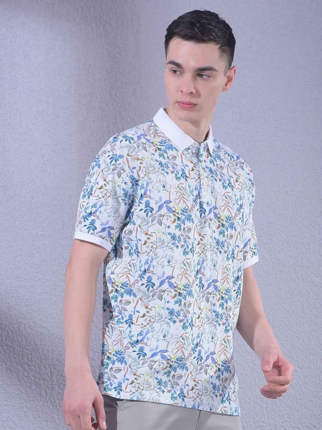 White Floral Print 100% Cotton T-Shirt