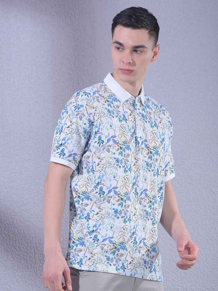 White Floral Print 100% Cotton T-Shirt