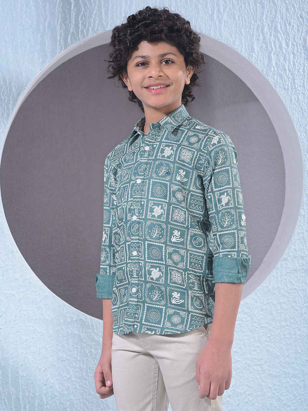 Green Motif Print Shirt