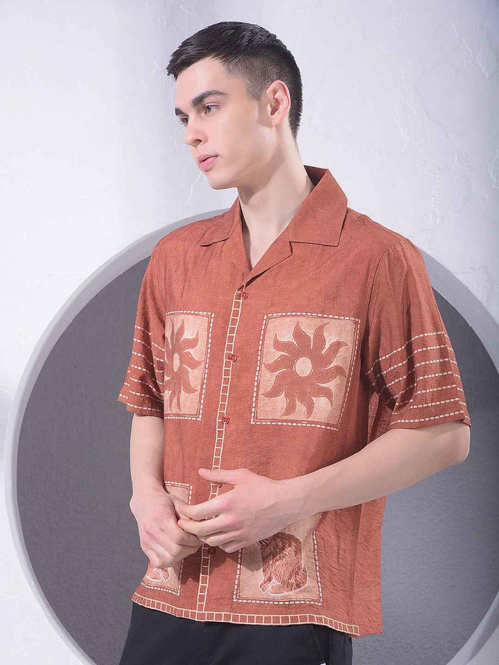 Maroon Printed Resort-Collar Shirt