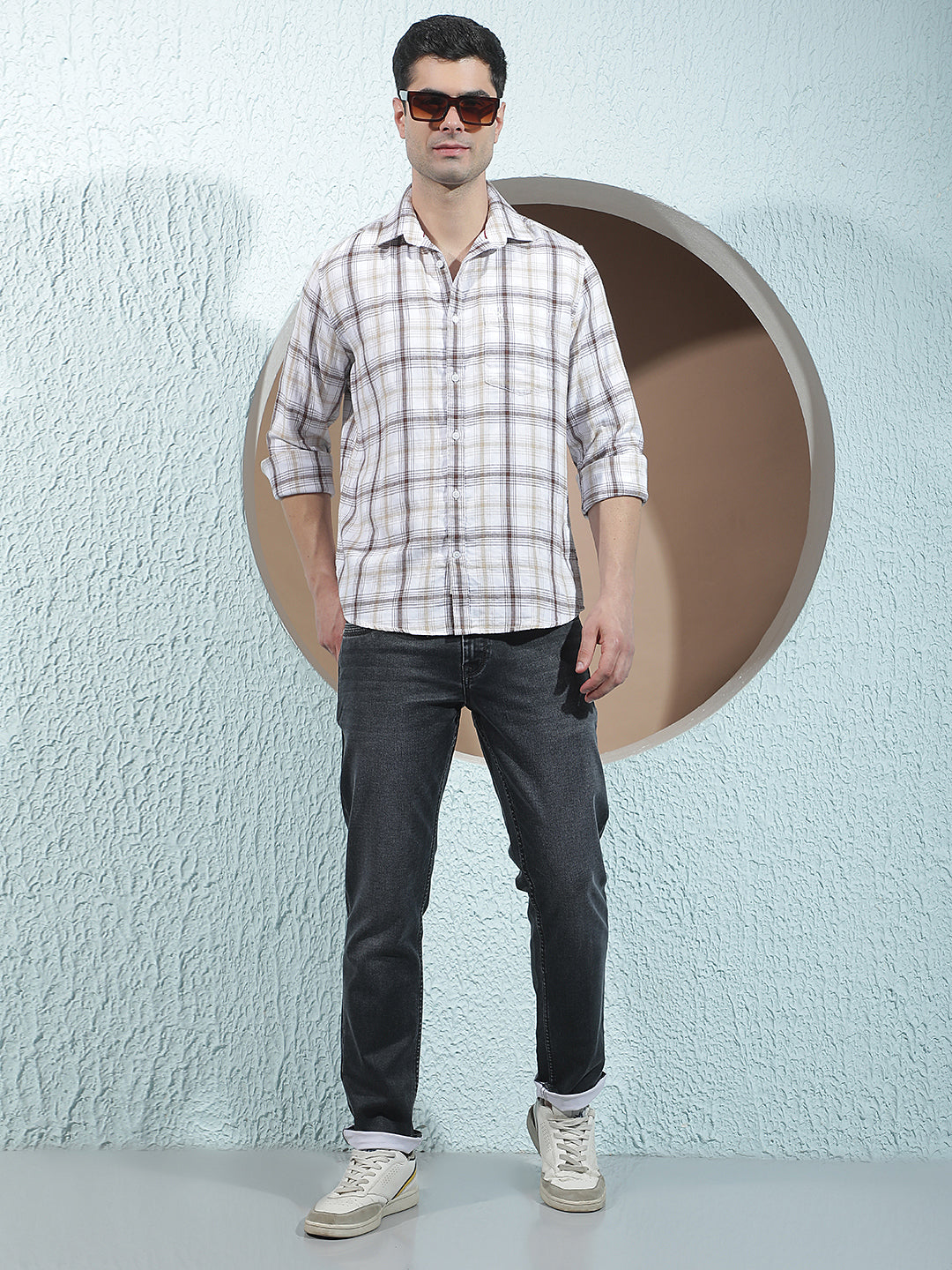 Brown 100% Cotton Checked Shirt