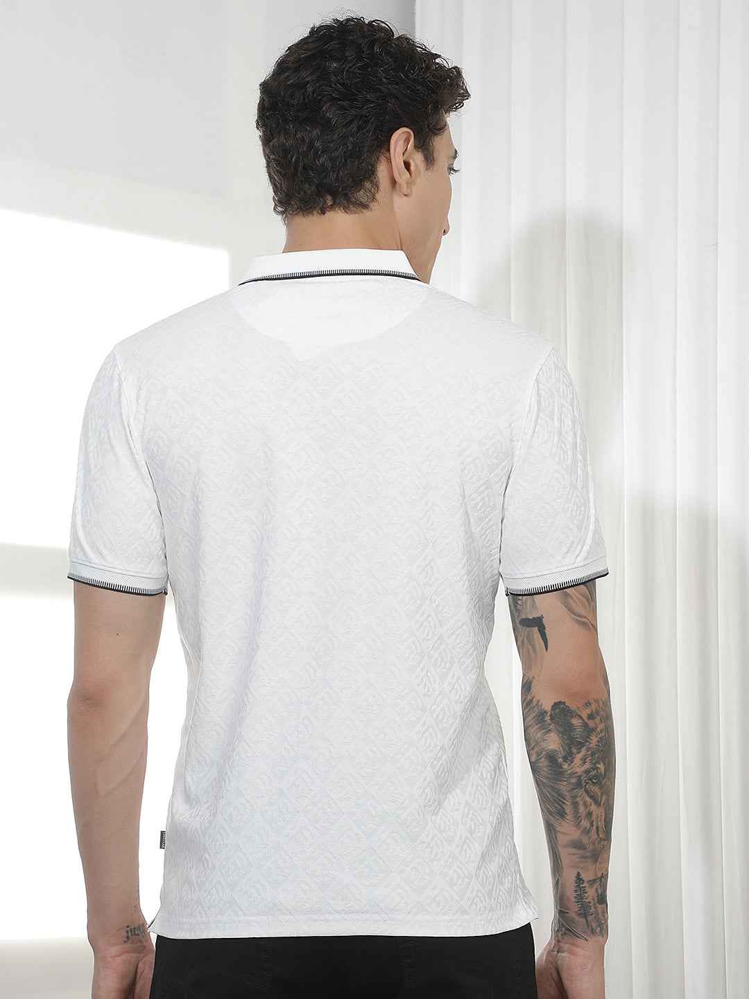 White Jacquard Polo T-Shirt