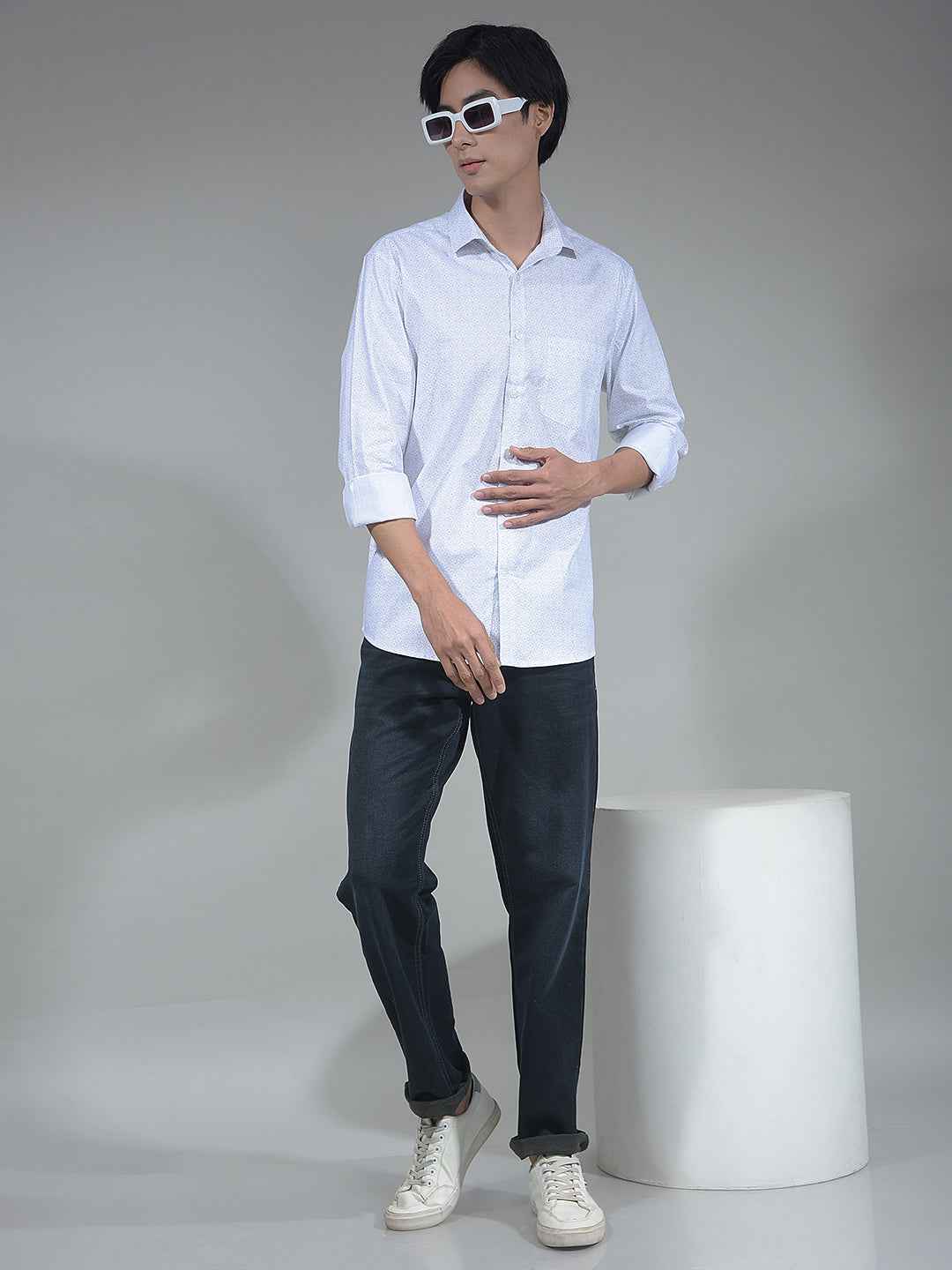 White Floral Print Shirt