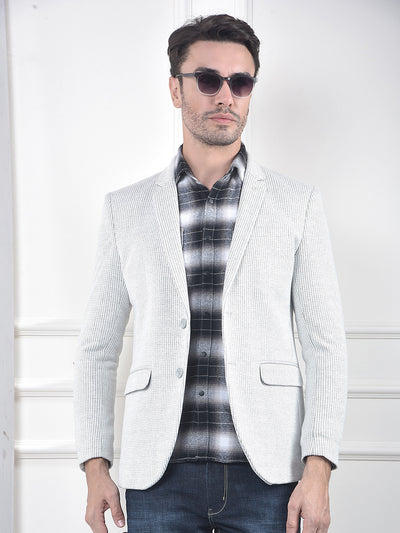 Grey Textured Single-Breasted Blazer