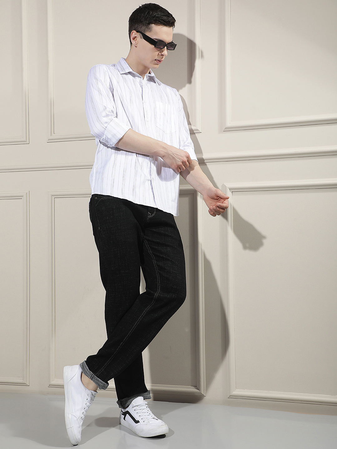 White Vertical Striped 100% Cotton Shirt
