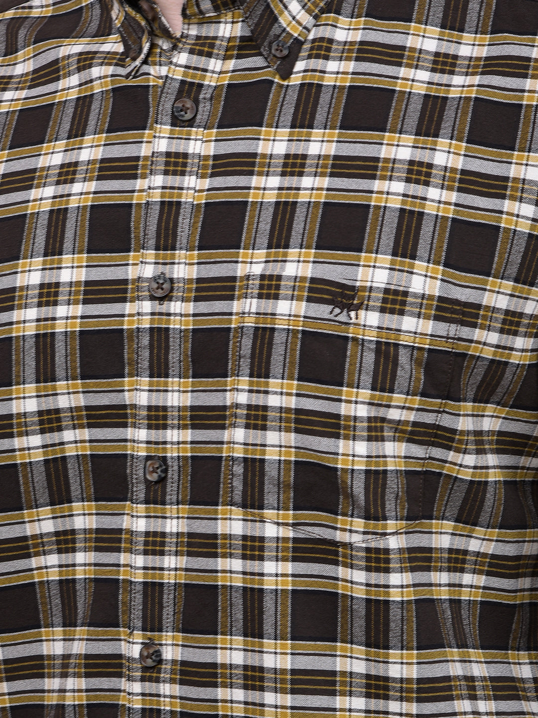 Olive Checked Button-Down Collar 100% Cotton Shirt