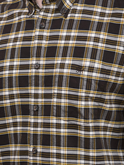 Olive Checked Button-Down Collar 100% Cotton Shirt