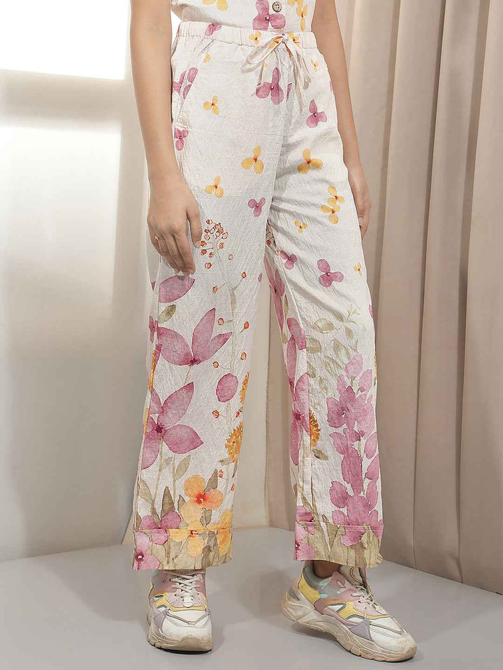 Orange Floral Print Straight Lounge Pants