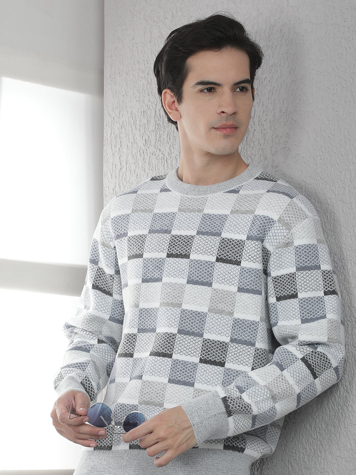 Grey Printed Acrylic Sweater