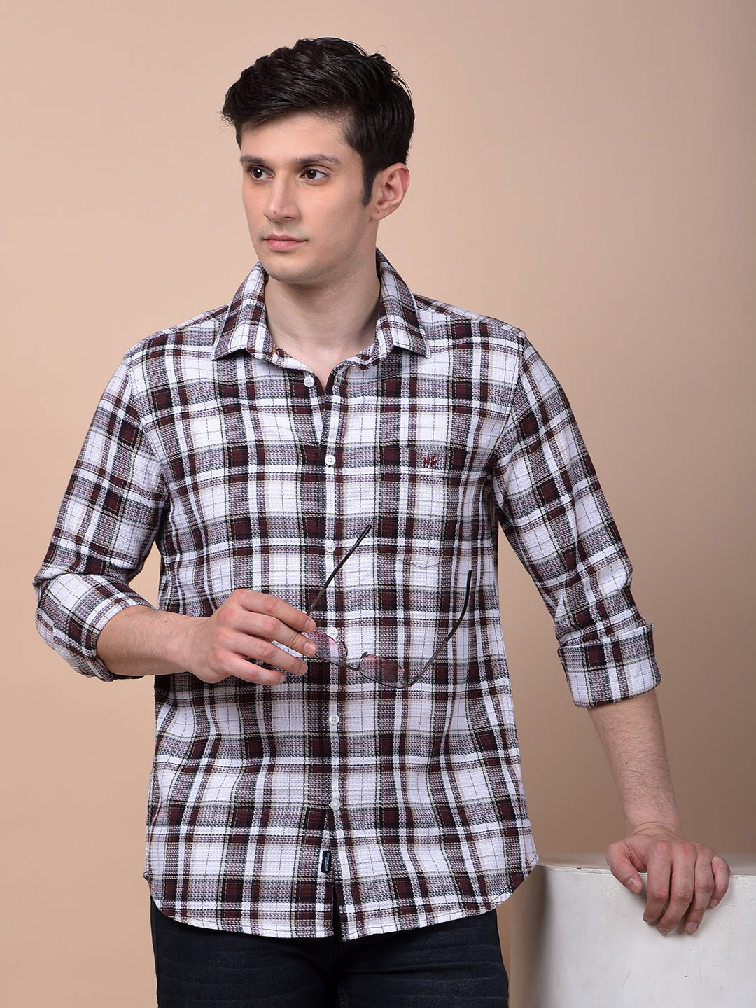 Wine Checked 100% Cotton Shirt