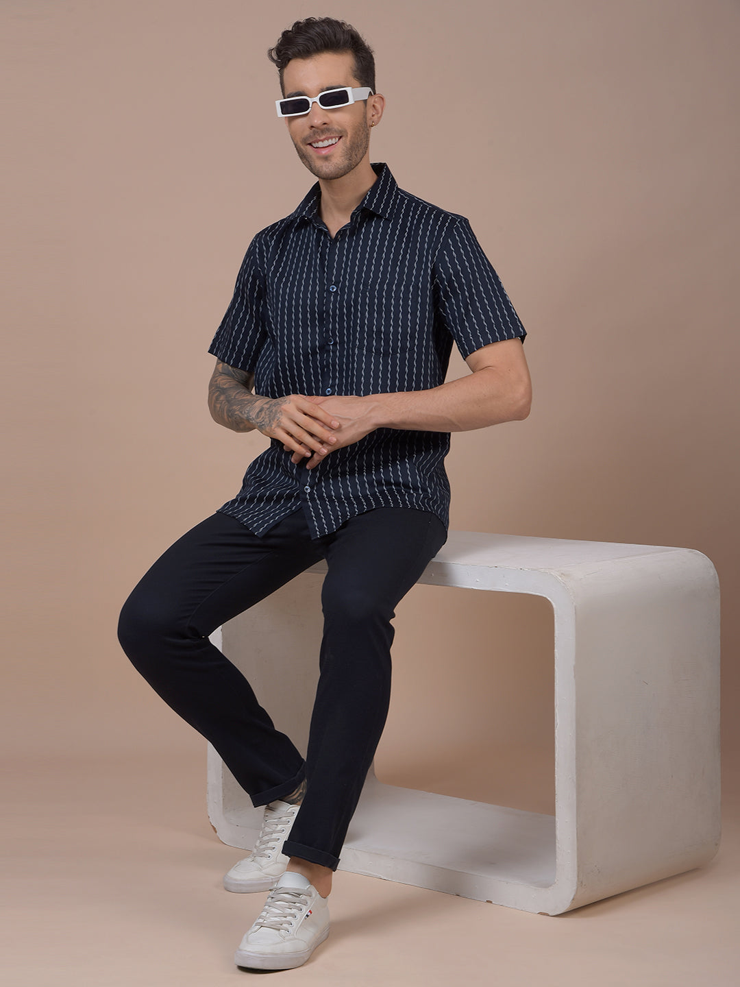 Navy Blue Printed Shirt