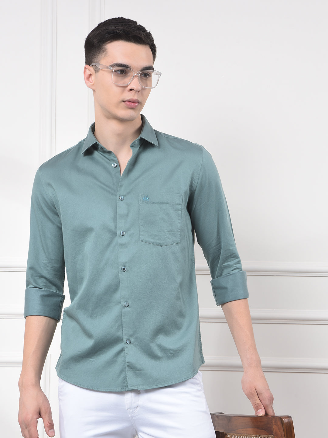 Olive Green Soft-Touch Blended Slim Casual Shirt